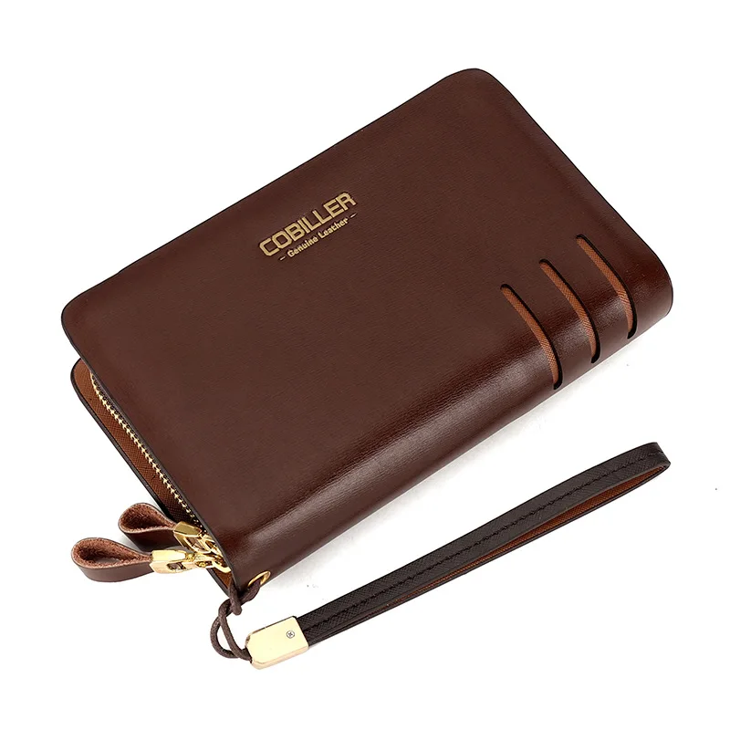 

Daishu MEN'S Handbag Genuine Leather Cowhide Clutch Bag Men's Business Large Capacity Double Zipper Wallet
