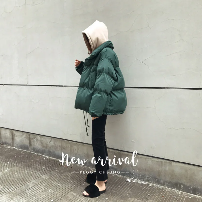 

Solid Color Hidden Button Stand Collar Short Women's Loose-Fit Warm Cocoon Cotton Coat Winter New Style Commuting Bread Cotton-p