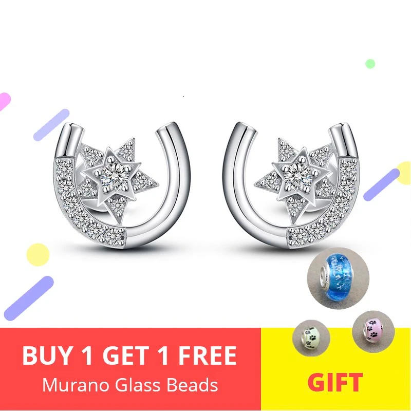 

Horseshoe Star Earrings Authentic 925 Sterling Silver Cubic Zirconia Stud Earrings For Women Sterling Silver Jewelry Lover Gift