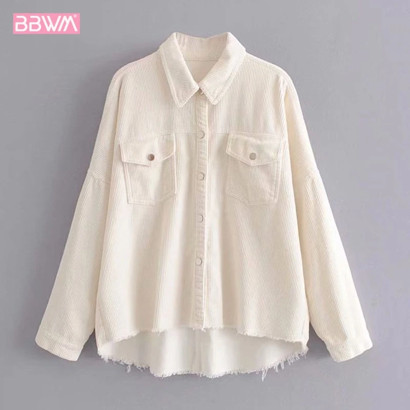 astounding 2019 Corduroy Casual Women Jacket 2 Pocket Decor Lapel Single Breasted Autumn Long Sleeve High Stre