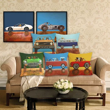 

Cushion Cover Colorful Classic Car Printed Pillow Case Sofa Car Decor Cartoon Vehicle Funny Pincture Pillow Cover