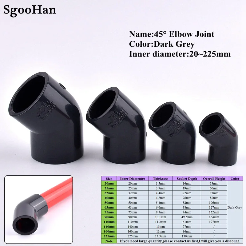 Id 20/25/32/40/50/63 Millimetri Upvc Tubo Di 45 ° Gomito Connettore Di Montaggio Coltura Idroponica Piantare Telaio Di Plastica Giunto Pari A Gomito C