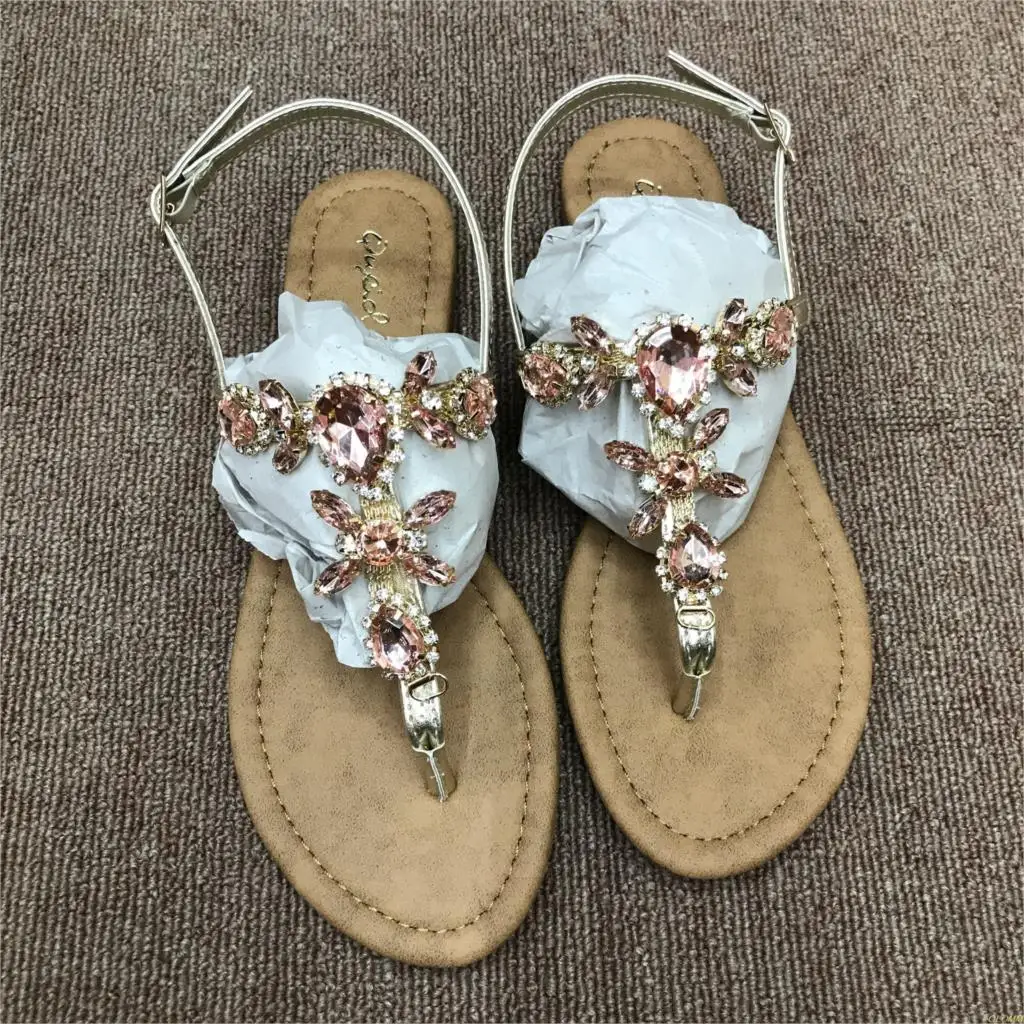 Шлепанцы женские с яркими бриллиантами повседневные сандалии для пляжа и