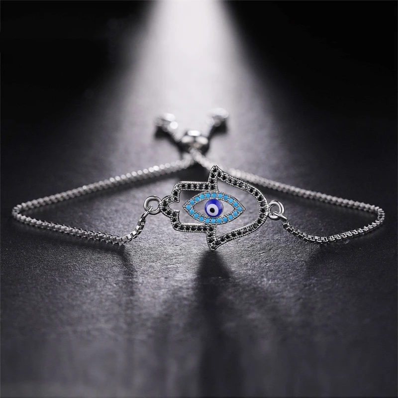 White Gold Juya золото/серебро/розовое золото регулируемые цепи браслеты греческий сглаза Фатимы Хамса рука браслеты для женщин мужчин - Окраска металла: White Gold