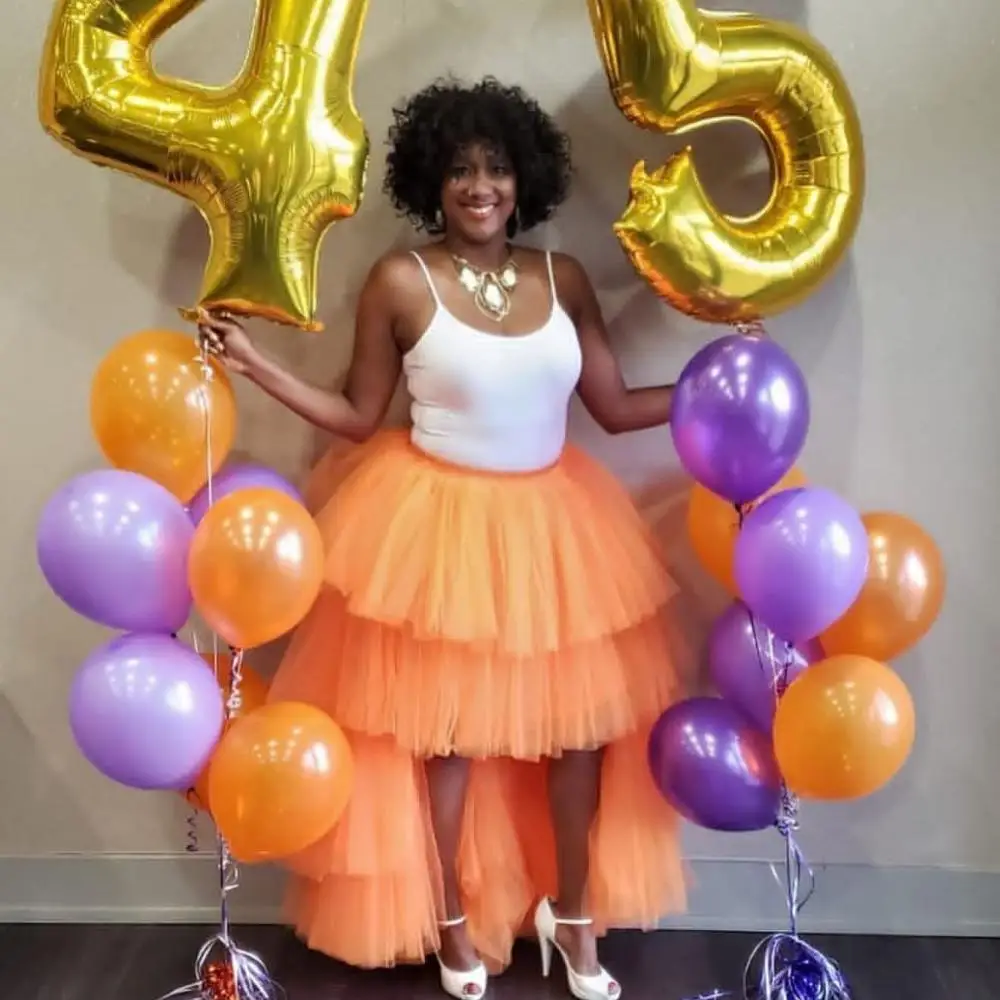 

Pretty Orange Color High Low Tulle Skirts For Birthday Party Plus Size Tiered Ruffles Long Women Tulle Skirt Tutu Skirts Bridal