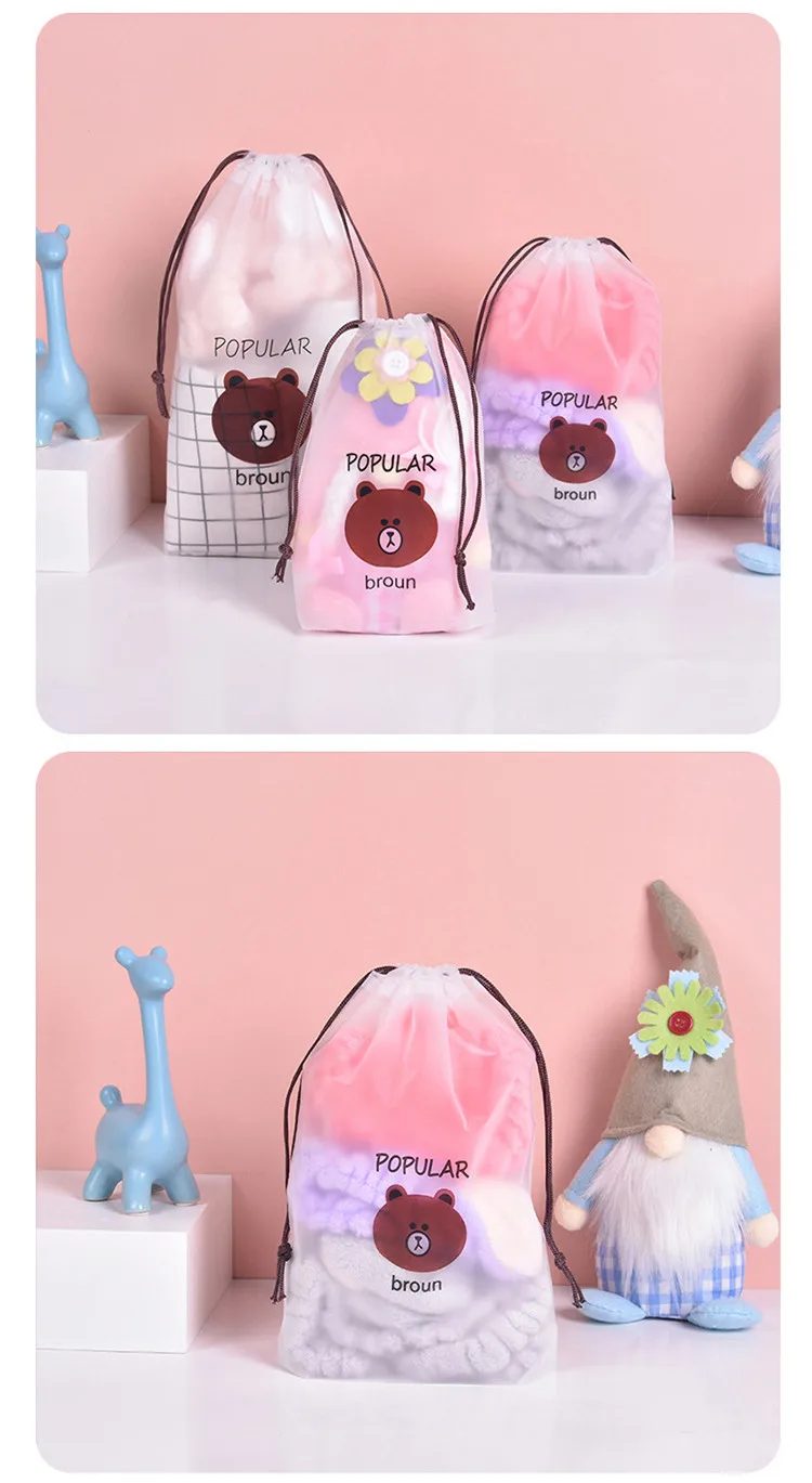 50pcs 16x20 18x25 20x30CM Cartoon Frosted Drawstring Pocket Towel Panties Storage Drawstring Bag Gift Packaging Bag Travel Bag