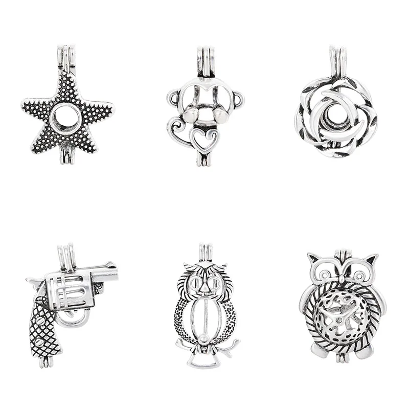 5 шт. античная серебряная Поворотная оболочка в форме сердца жемчужная клетка из