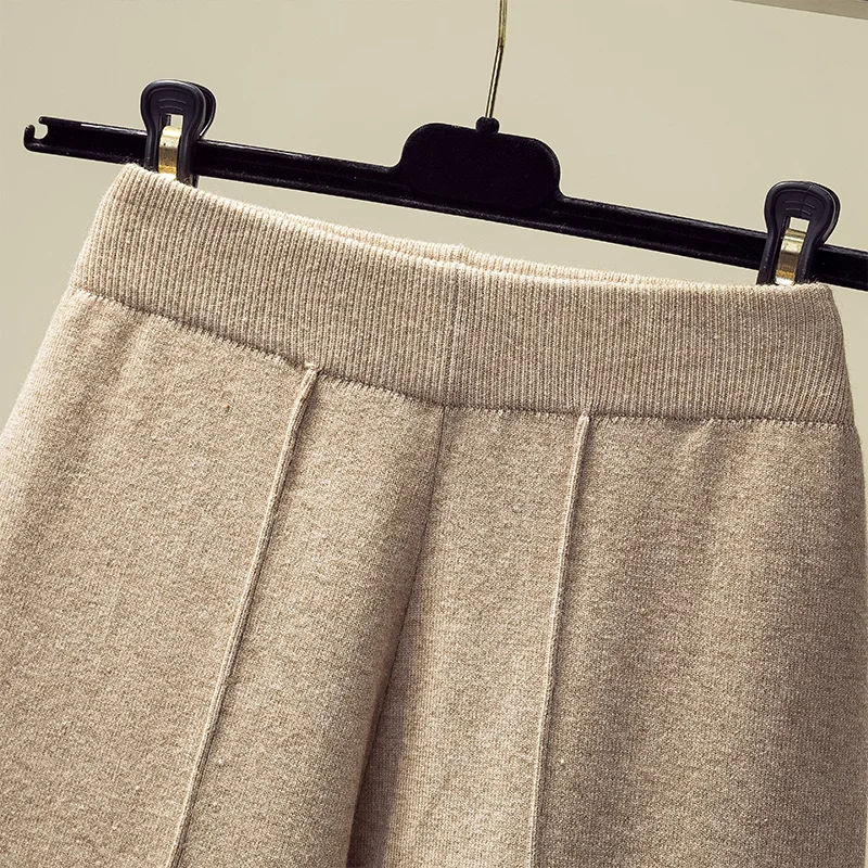 3xl плюс размер Винтаж осень зима женские брюки свободные с высокой талией уличная вязаная widelegged брюки женские A5549