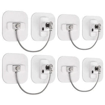 

4Pcs Fridge Lock Adhesive Refrigerator Door Locks with Key Cable Restrictor Child Safety Cabinet Locks