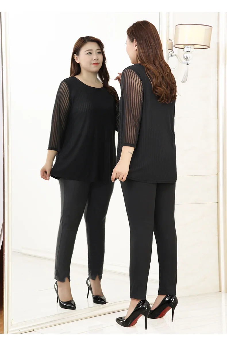 10xl размера плюс женская футболка новая одежда с рукавом три четверти Свободный Топ Повседневная Черная Футболка Пуловер Футболка fw684