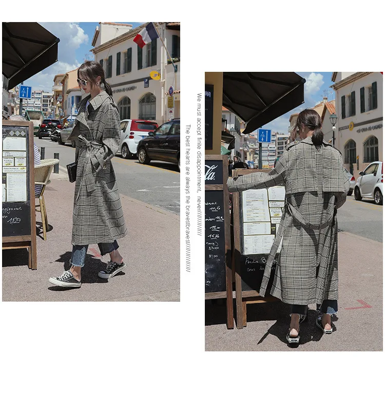 Пальто для фотосессии, Южная Корея, Dongdaemun, женское, осень, стиль, Ретро стиль, лень, стиль, двубортное, талия, обнимает, длинное, Tr