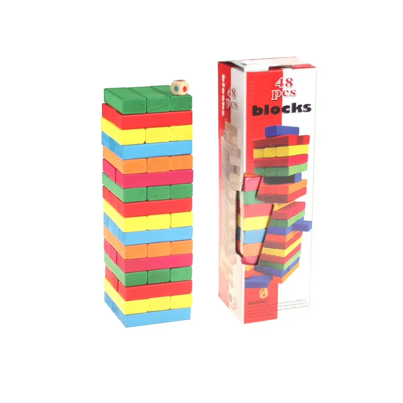 

Children Color 48 Grain Jenga Large Size Building Blocks Bricks Pro Creative Jenga Wooden Educational Casual Toy