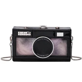 

New Creative Personality Handbag Transparent Camera Bag Girl Chain Shoulder Messenger Bag Black