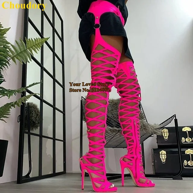 Caged thigh high boots Clearance