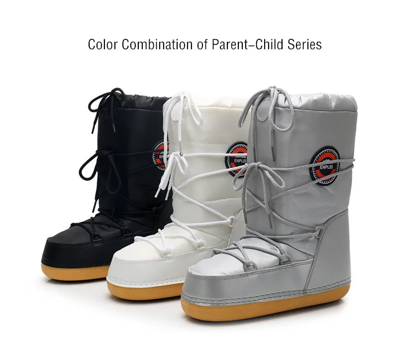 Новые женские, мужские и детские зимние ботинки водонепроницаемые ботинки-оксфорды с теплой губчатой подкладкой ботинки до середины икры на шнуровке