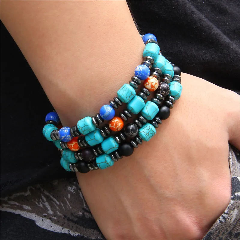

Blue Black Men Women Couples Stone Beads Bracelet Male Natural Stone Mixed Hematite Beads Bracelet Friendship Bracelets Jewelry