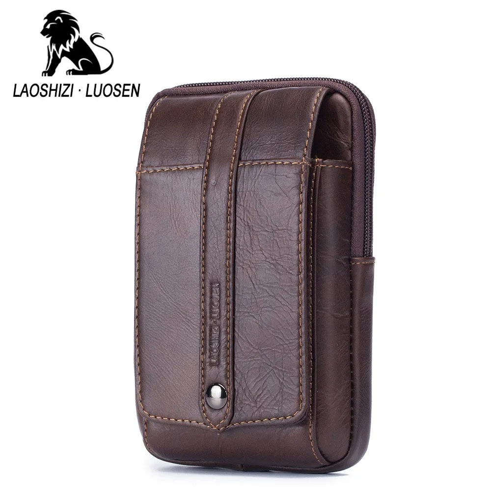 

LAOSHIZI Brand 5.5' Cell Mobile Phone Pouch Wallet Case Genuine Leather Men's Waist Fanny Pack Men Belt Cross Hook Hang Bag