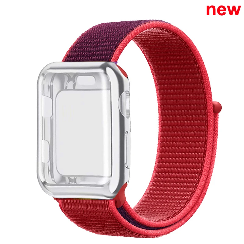 New Red Спортивный ремешок+ чехол для Apple Watch 38 мм 42 мм 40 мм 44 мм iWatch 5 4 3 2 спортивный Браслет Apple watch 4 чехол Защита экрана - Цвет ремешка: New Red