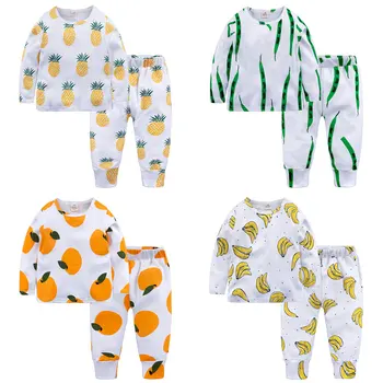 

Spring Autumn Kids Pajamas Set Fruit Vegetable Print Children Boys Pajamas Long Sleeve Tops+Pants Cartoon Kids Clothes 1-7 Years