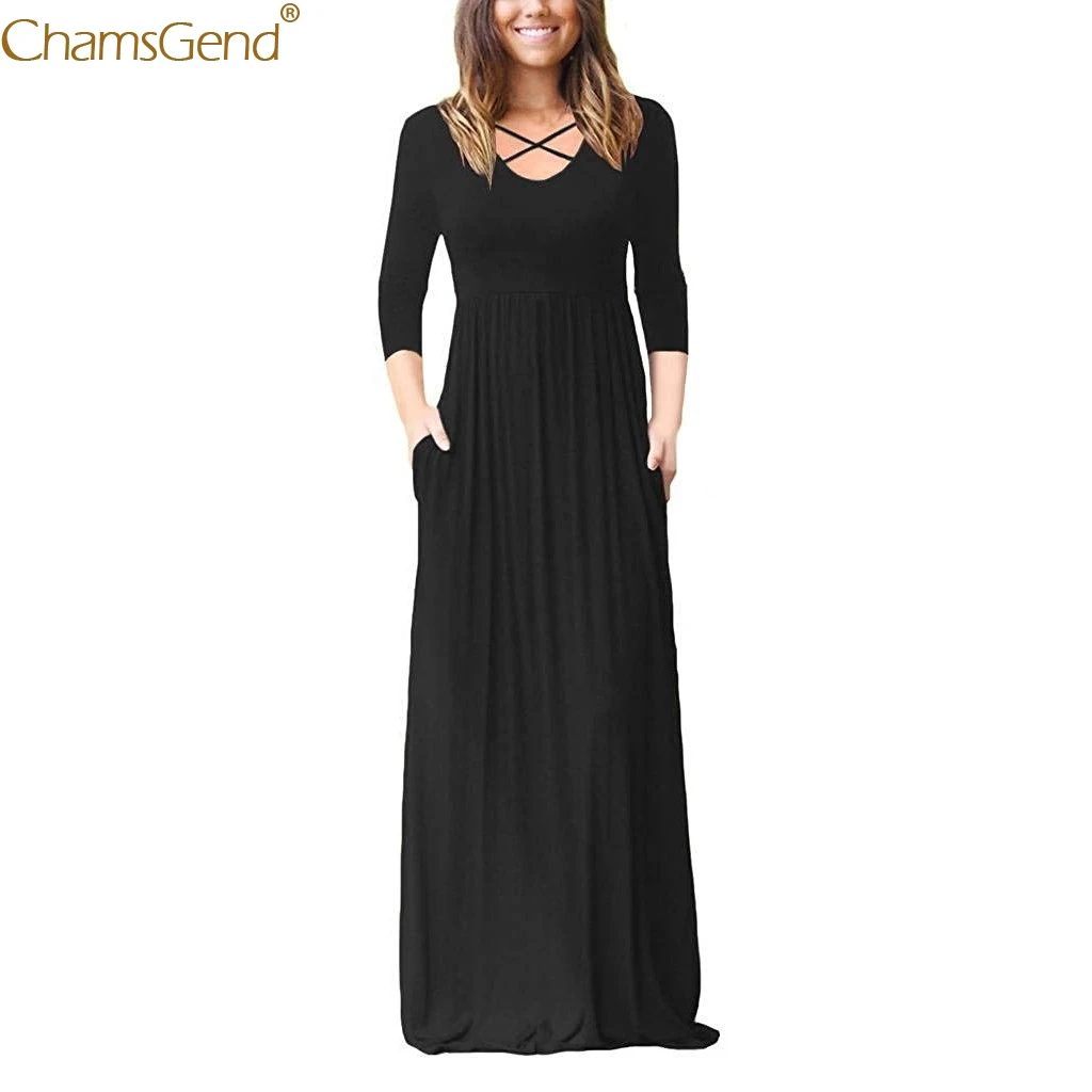 Dresses Woman Party Night Maxi Dresses 3/4 Sleeve Solid Color Boho Solid Black Maxi Dresses For Women With Pocket Casual Aug Dresses Woman Party Night Maxi Dresses 3/4 Sleeve Solid Color Boho Solid Black Maxi Dresses For Women With Pocket Casual Aug