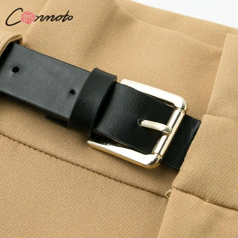 Conmoto Women Fashion High Waist Pencil Pants Autumn Winter Female Casual Belt Patchwork Long Pants Ladies Blazer Trouser