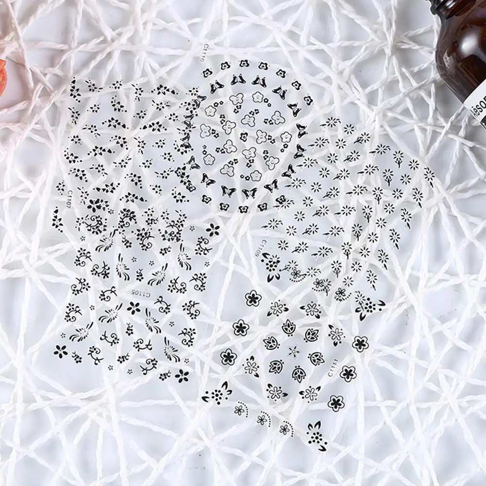 

Nail Sticker Decals-Adhesive Manicure Transparent Bottom Flower Series Nail Sticker Decoration Designs-Sliders Manicure 10 Pcs