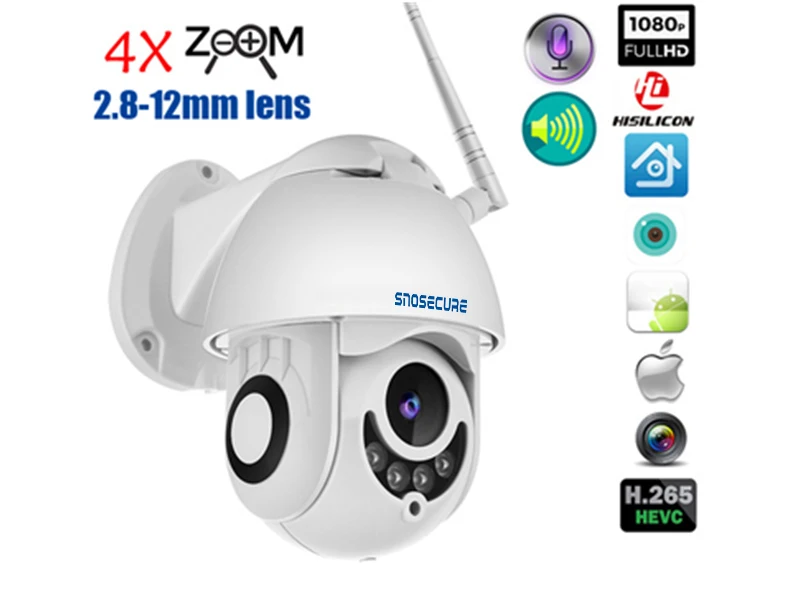 

Snosecure 2.8-12mm/4x zoom HD1080P wireless IP camera outdoor PTZ Onvif 2MP Speed Dome CCTV Surveillance Cameras IR camera P2P