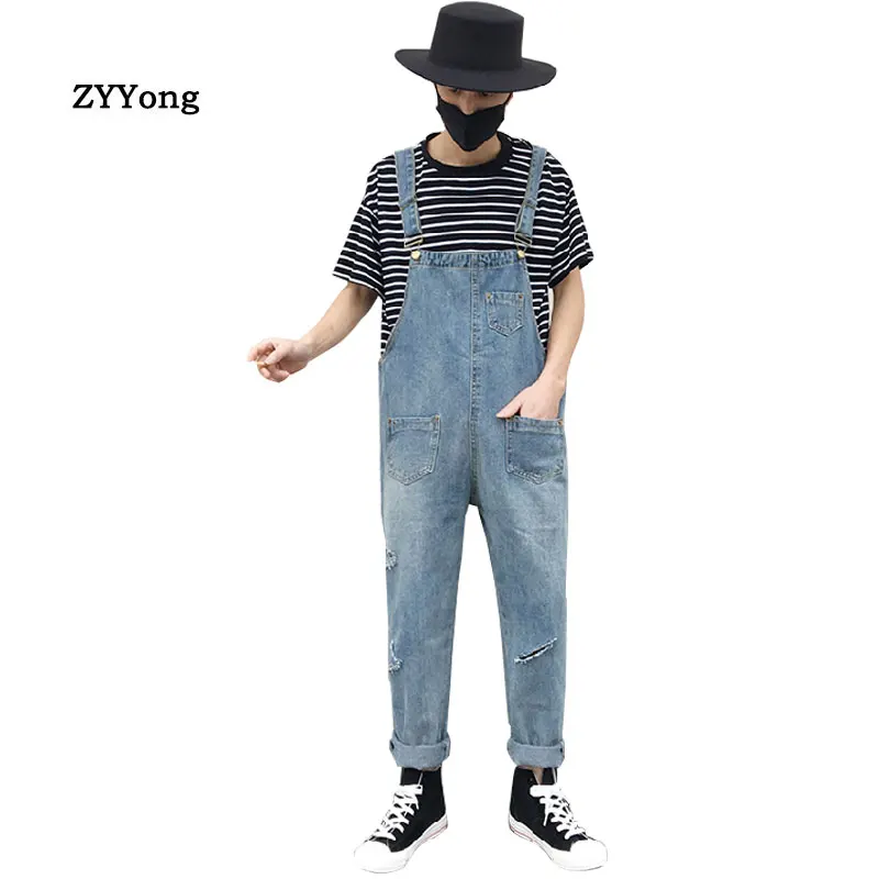 

New Fashion Men's Ripped Jeans Jumpsuits Hi Street Distressed Denim Bib Overalls For Man Suspender Pants
