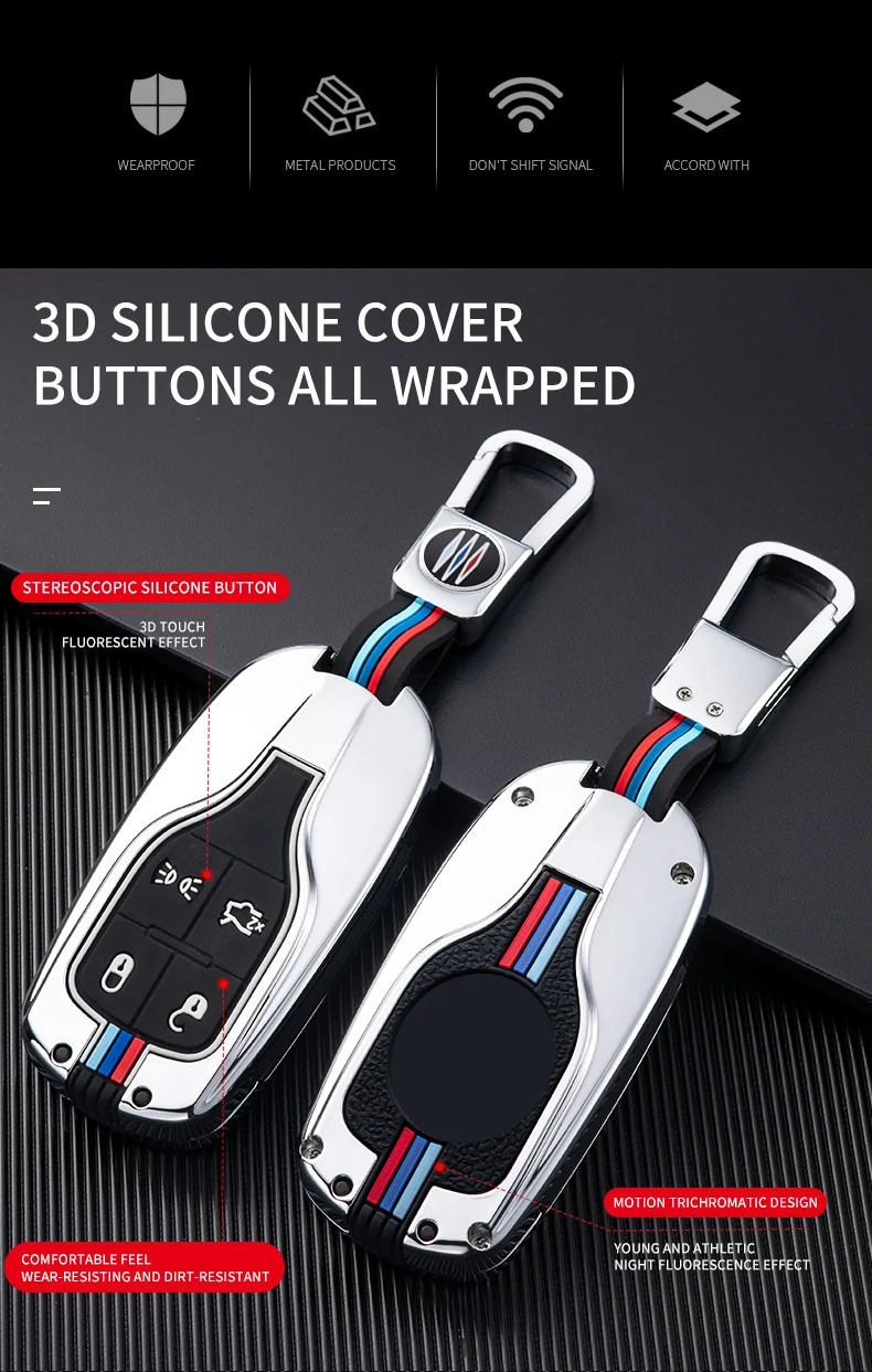 Portachiavi per auto in lega di zinco per Maserati Ghibli Levante Quattroporte Smart Remote Control Fob Cover portachiavi Keys Protector Bag - H00d48f7153be4cb4949fbdaa9e768581a