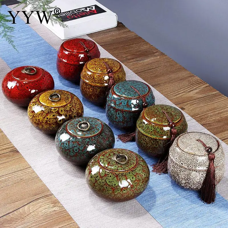 

Ceramic Tea Box Canister Vintage Chinese Tea Tin Can Food Container Candy Sugar Cube Storage Box Tea Caddy Theedoos Ceramic Jar
