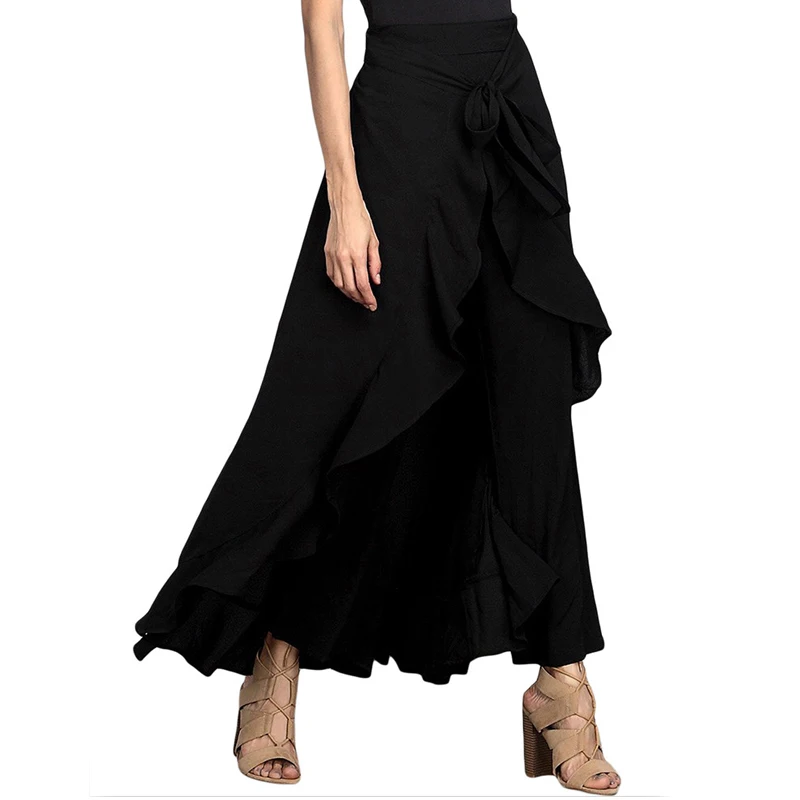 

Women 2019 Causal Ruffle Drawstring Trouser Elegant High Waist Irregular Loose Pure Color Autumn Female Pant Skirt 83H 60