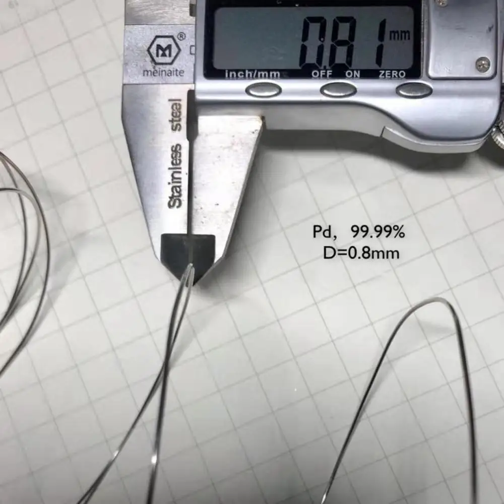 Палладиевая проволока 99.99% элемент Pd чистый диаметр 0,8 мм длиной 1 см