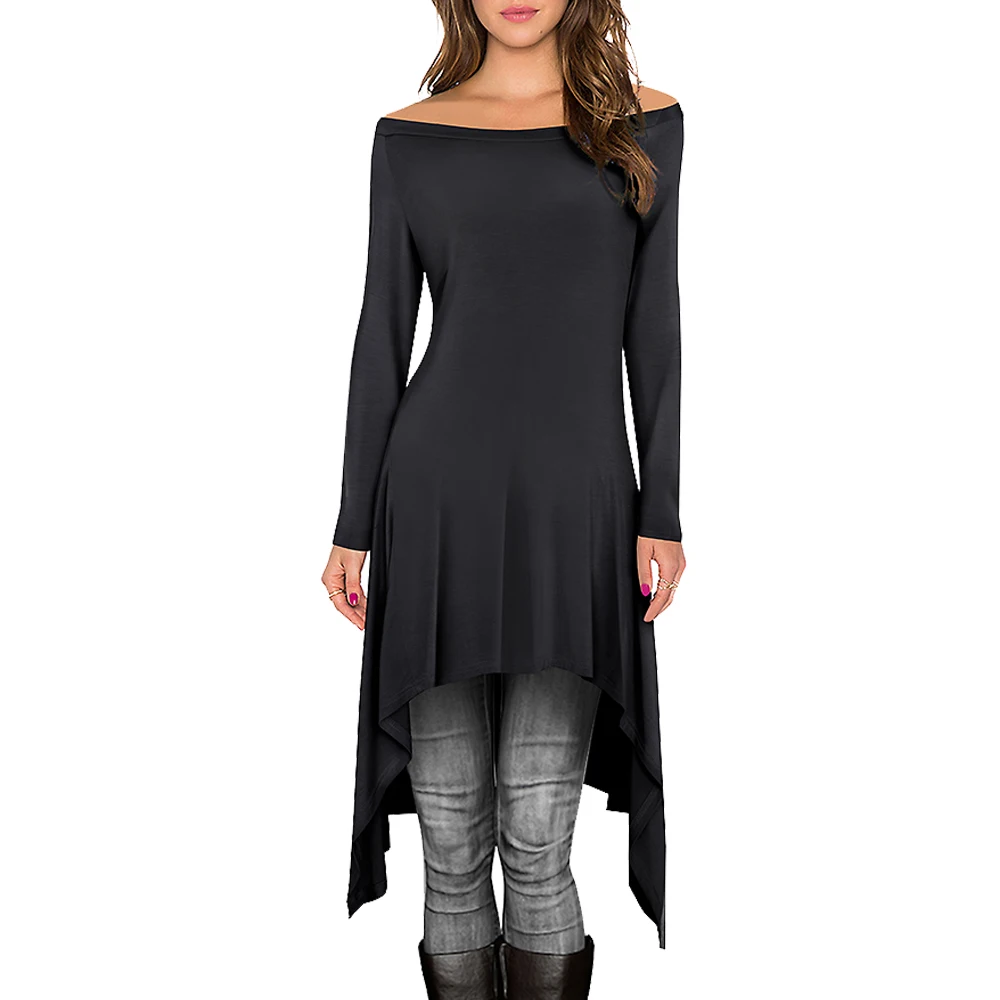 Casual Solid color Off Shoulder Sexy Tops Elegant Chic Long sleeve Autumn Tee EA183
