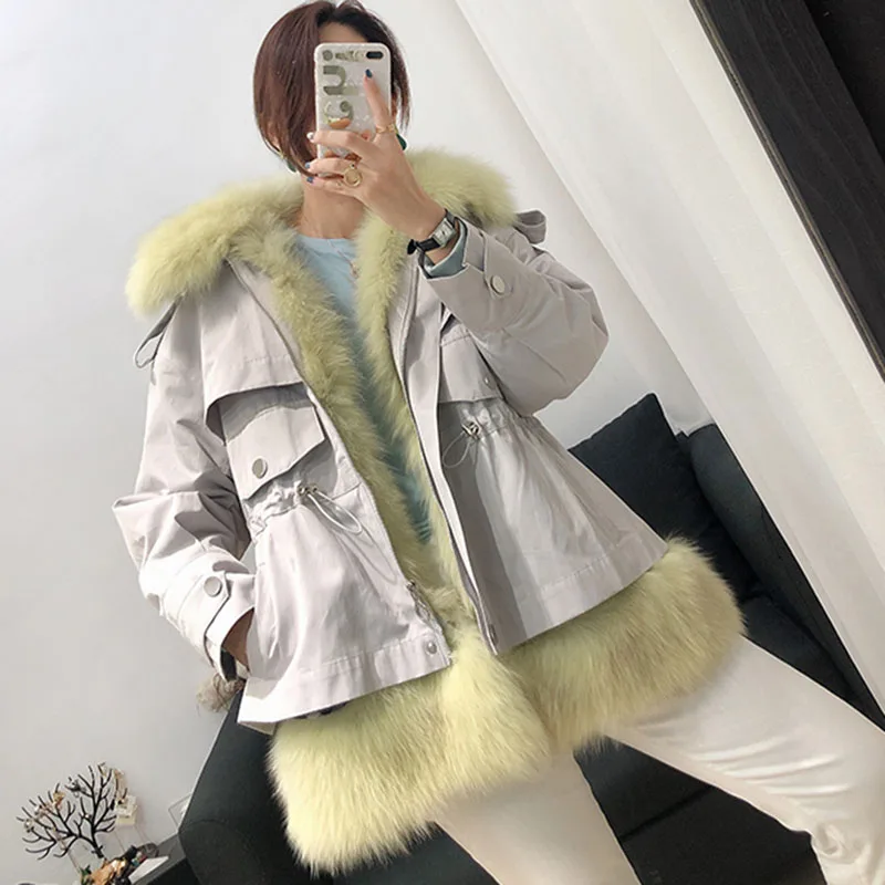 Женская парка с подкладкой из натурального меха размера плюс женские свободные