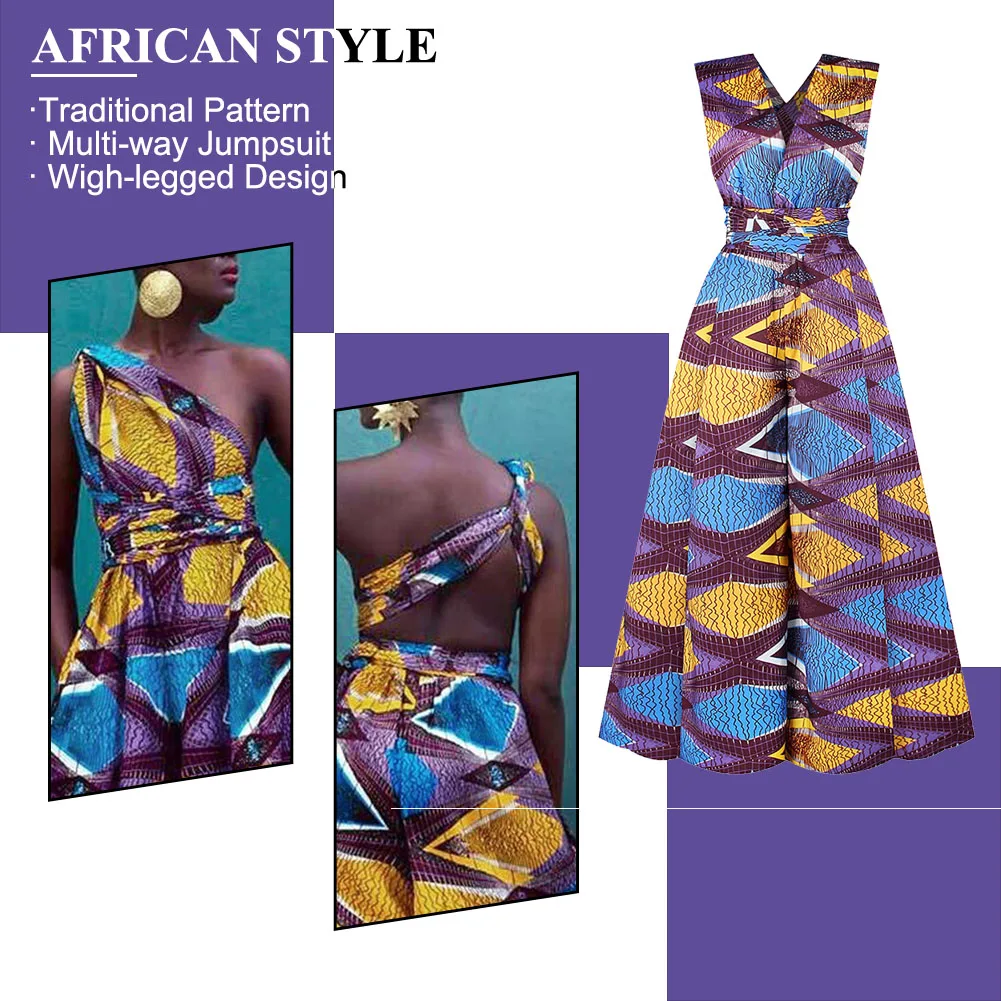 Kureas африканская одежда женский комбинезон с принтом Дашики многоканальный Национальный Цветочный комбинезон с широкими штанинами комплект брюк