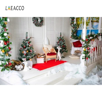 

Laeacco Christmas Tree Backdrop Baby Deer Toy Snow Photography Backgrounds Customized Photographic Backdrops For Photo Studio