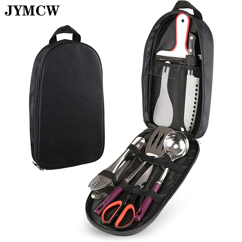 Camping cookware travel kit camp kitchen utensils equipped with pliers scissors knife cutting board waterproof box