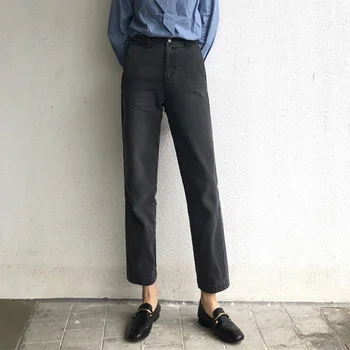 

2020 Women Jeans Zipper Straight Boyfriends Korean Style High Waist Ankle-Length Pants Vintage Denim Jeans