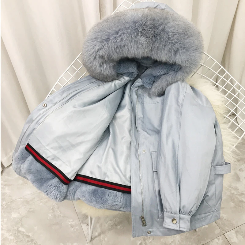 ZDFURS* парка натуральный мех пальто зимняя куртка женская натуральный Лисий мех воротник с капюшоном кролика рекс верхняя одежда на подкладке съемная - Цвет: 4