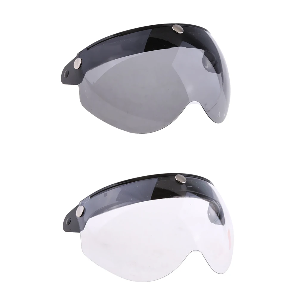 2pcs 3 Snap Open Face Helmet Shield Flip Up Visor Faceshield for Motorcycle Helmets Replace Assembly, Clear & Grey