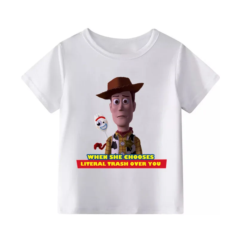 Г. Новая детская футболка с героями мультфильма «История игрушек 4» забавная футболка с Баззом лайтером/Вуди для мальчиков и девочек детская летняя одежда - Цвет: C
