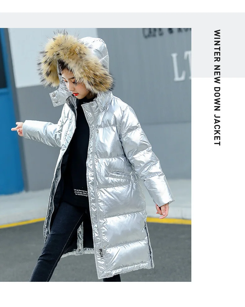 IYEAL/Детский пуховик для девочек; тонкие детские стеганые парки; длинное пальто с капюшоном и натуральным мехом; ветрозащитные куртки; пальто; новая зимняя коллекция