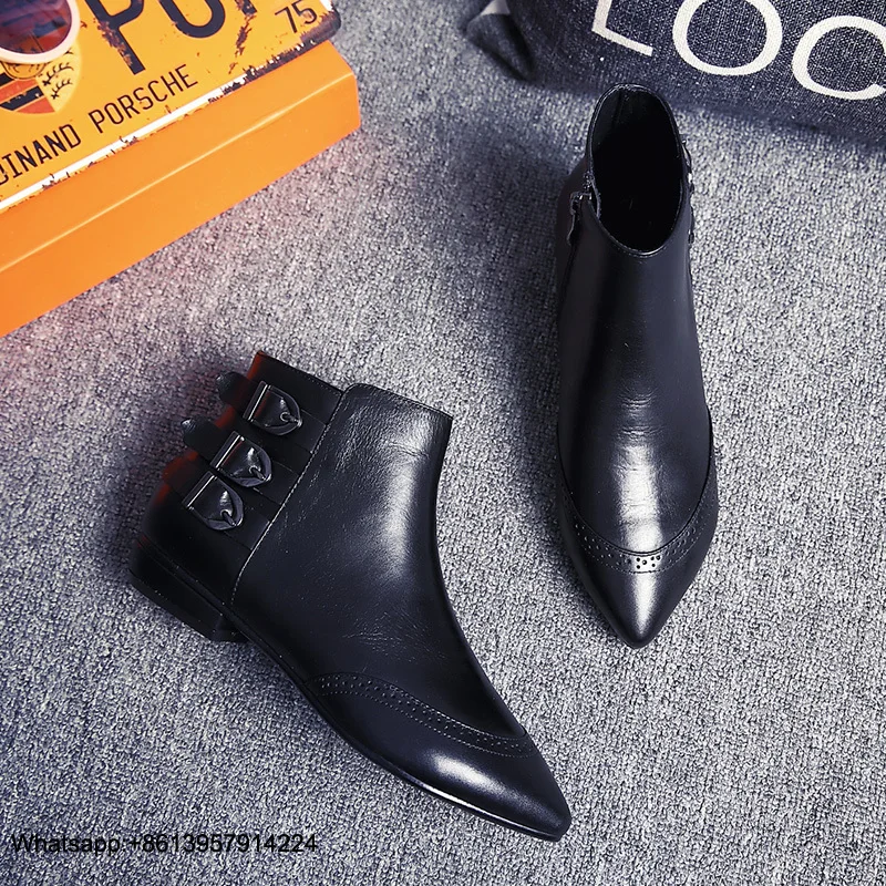Женские ботильоны на молнии; Zapatos De Mujer; женская обувь из лакированной кожи на низком каблуке с острым носком и пряжкой; chaussures femme