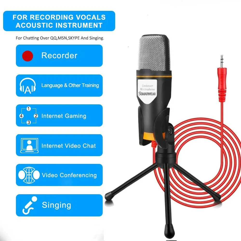 

3.5 Computer Condenser Microphone Plug & Play With Tripod Stand For Chatting/Skype/YouTube/Recording/Singing/Gaming/Podcasting