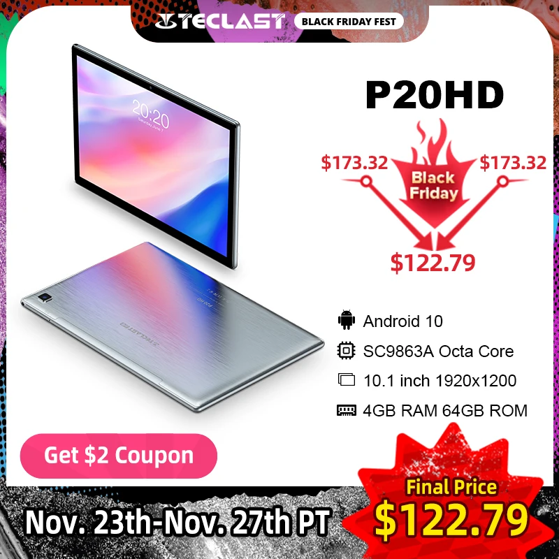 Teclast P20HD 10.1" Android 10 Tablet 1920x1200 SC9863A Octa Core 4GB