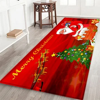 

Christmas Themed Mat Santa Claus 3D Anti-slip Kitchen Dinning Room Fireplace Mat Flannel Thicken Carpet Durable Decor Floor Rug