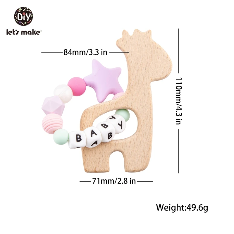 Let's Make 1pc Baby Rattles Beech Wooden Teething Toys Nursing Bracelet Elephant Giraffe Shape Bracelet Baby Name Wood Teether