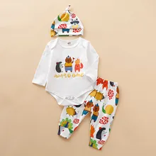 Одежда для новорожденных мальчиков и девочек Комбинезон с рисунками животных, штаны, леггинсы шапочка, комплект из 3 предметов, рождественские комплекты одежды для малышей