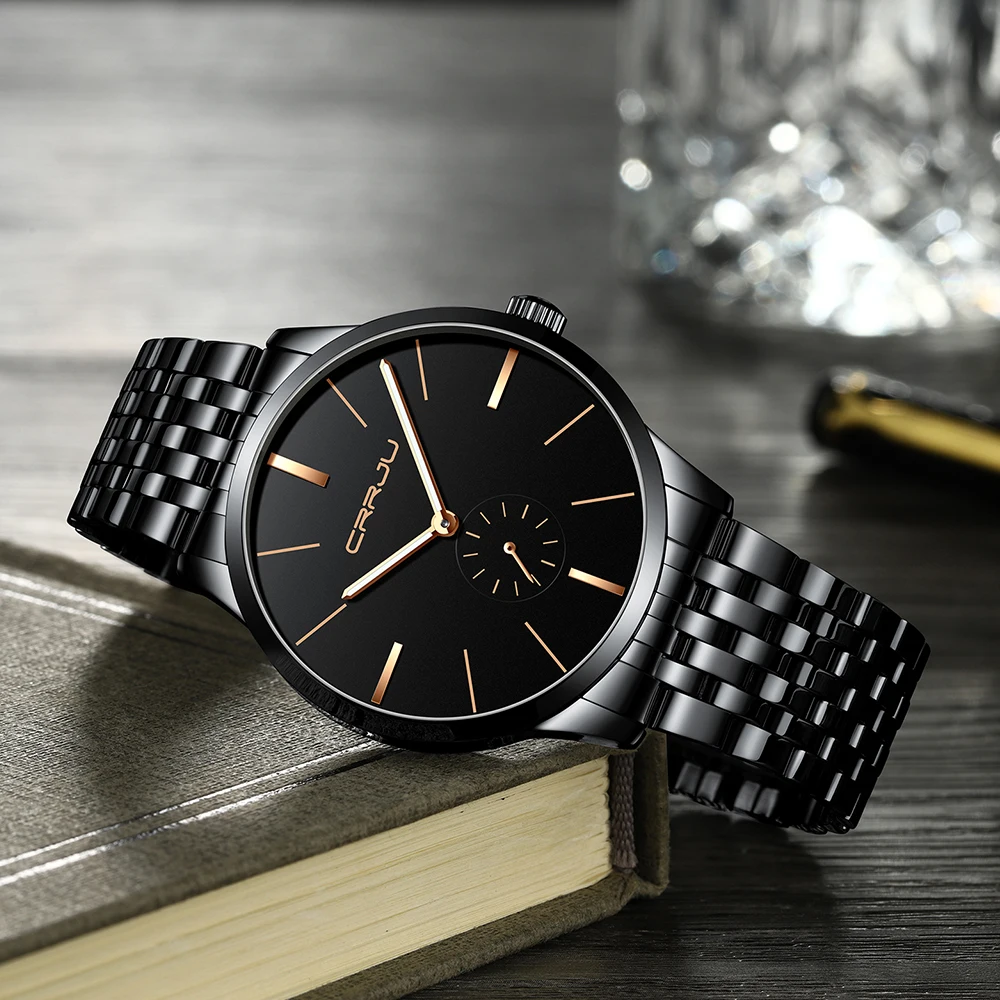 Топ продаж люксовый бренд CRRJU мужские часы классические бизнес нержавеющая сталь мужские наручные часы модные водонепроницаемые часы Relogio Masculino