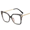 Stylish Optics Minus Myopia Glasses Women Leopard Oversized Square Eyeglasses Frame Metal Computer Anti Blue Light Glasses 0~-6. 3